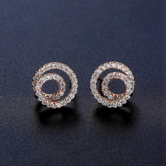 NEW 18k Gold Diamond Swirl Circle Twist Earrings - Picture 5 of 5
